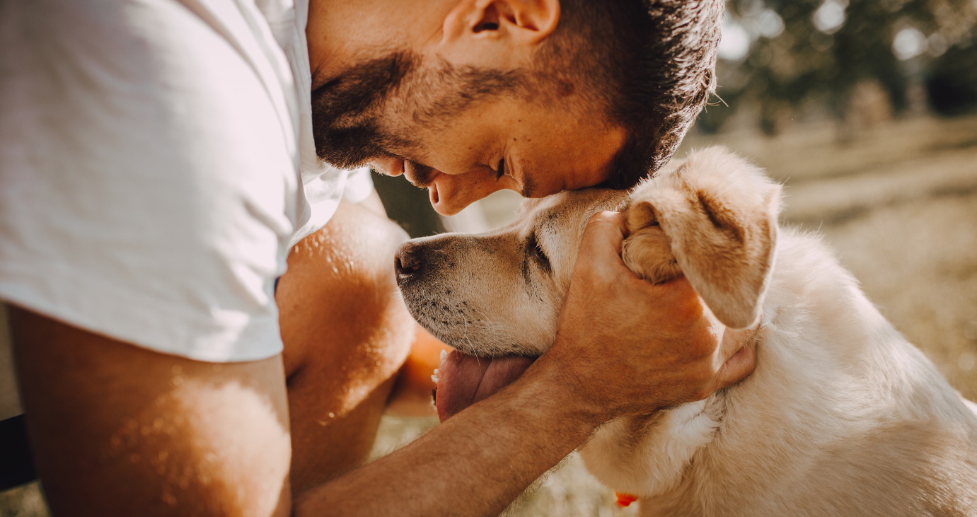 Man with his older dog